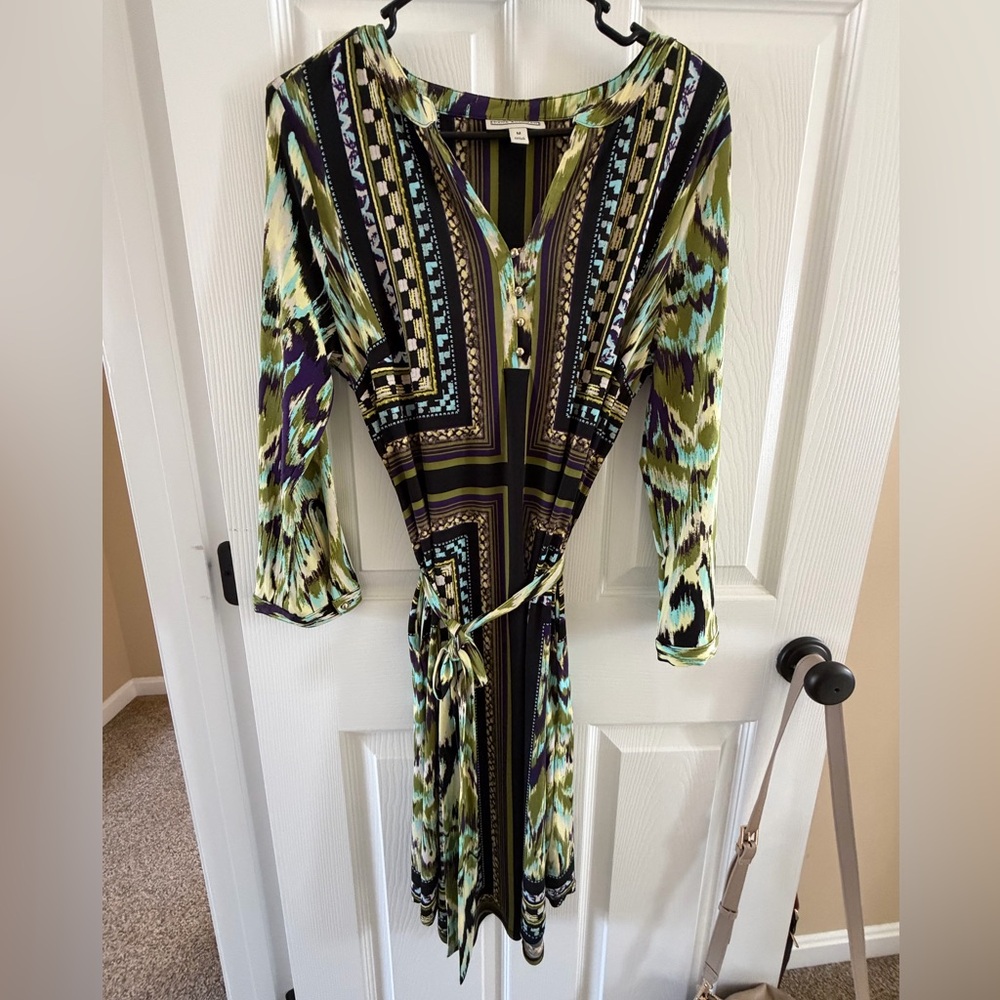 Dana Buchman Green and Purple Wrap Style Dress Women’s Medium